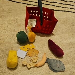 Red Felt Tote with Plush Play Food Set Ikea